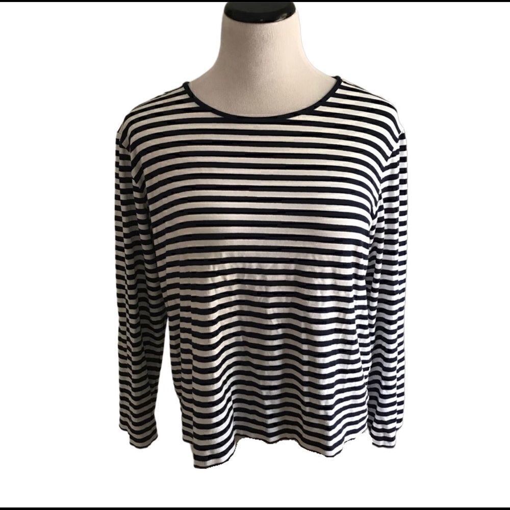 Chico’s Navy & White Striped Long Sleeve Top XL